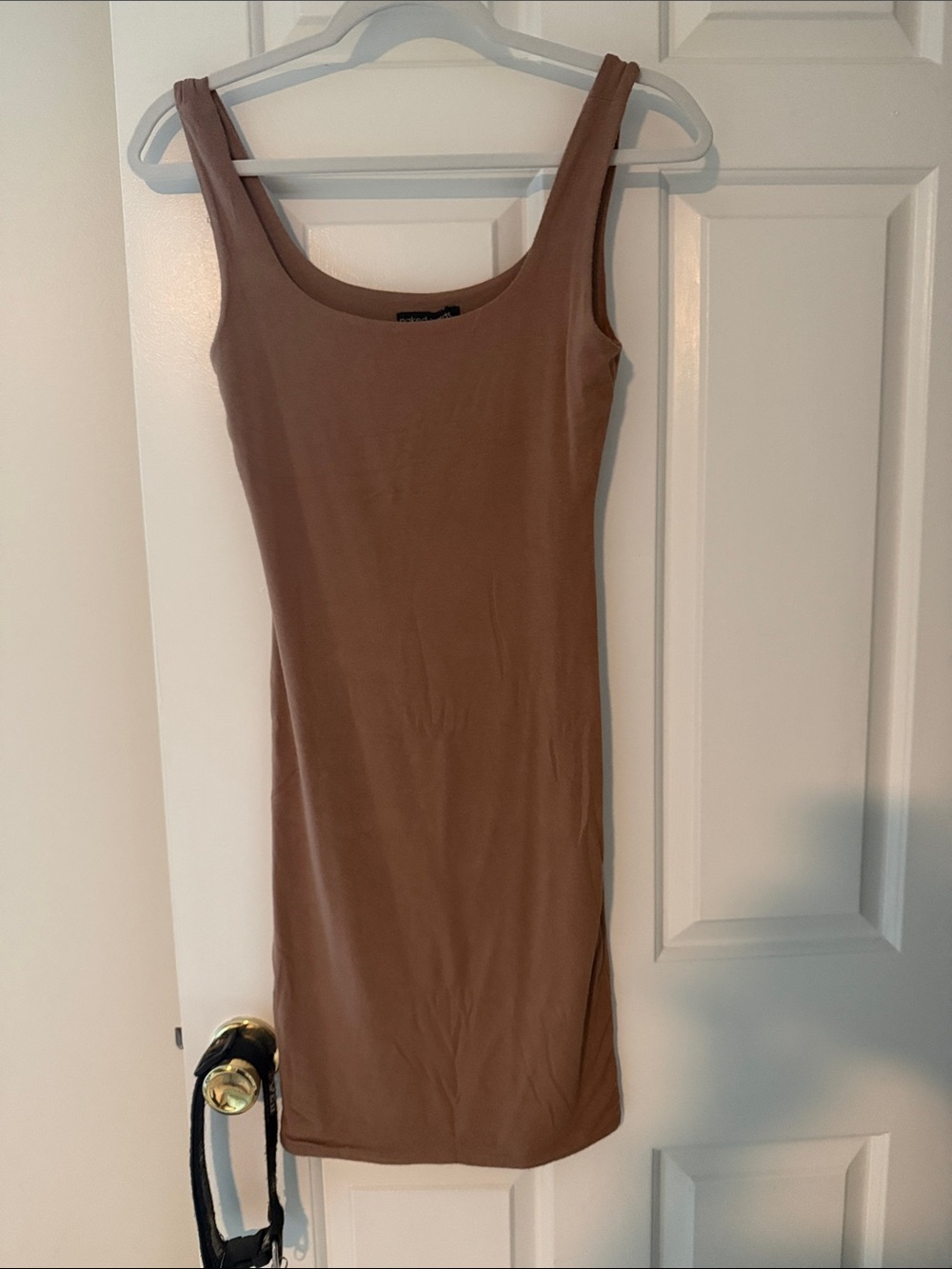 naked wardrobe Brown Scoop Neck Mini Dress